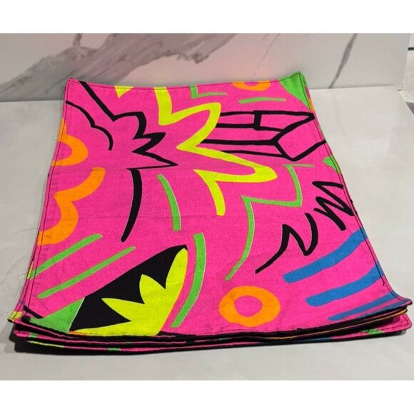 Kemp & Beatley Neon Placemats Set 4 Vintage 80s Abstract Art Deco 17x12 USA - Picture 6 of 9
